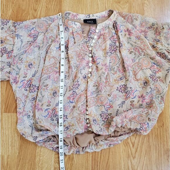 🦋 VICI 🦋 Paisley Semi-Sheer Elastic Waist Blouse - [Size XS, Beige] - Picture 12 of 16